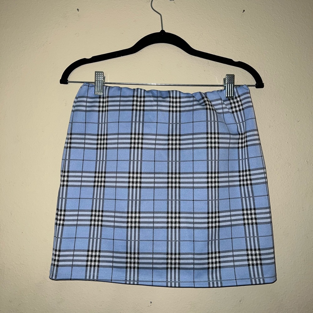 Blue plaid skirt
